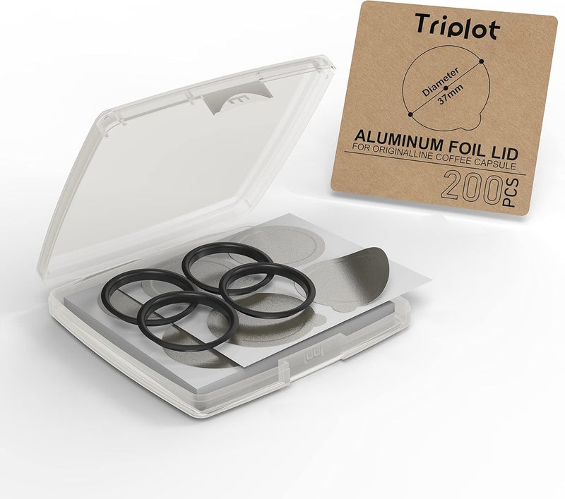 Triplot Aluminum Lids for Reusable Nespresso OriginalLines Capsules 200pcs with 4pcs Silicone Seals to Reusable Nespresso Original Line Stainless Steel Coffee Pods. - Image 2